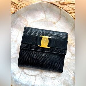 Salvatore Ferragamo Black and Gold Kiss lock Wallet